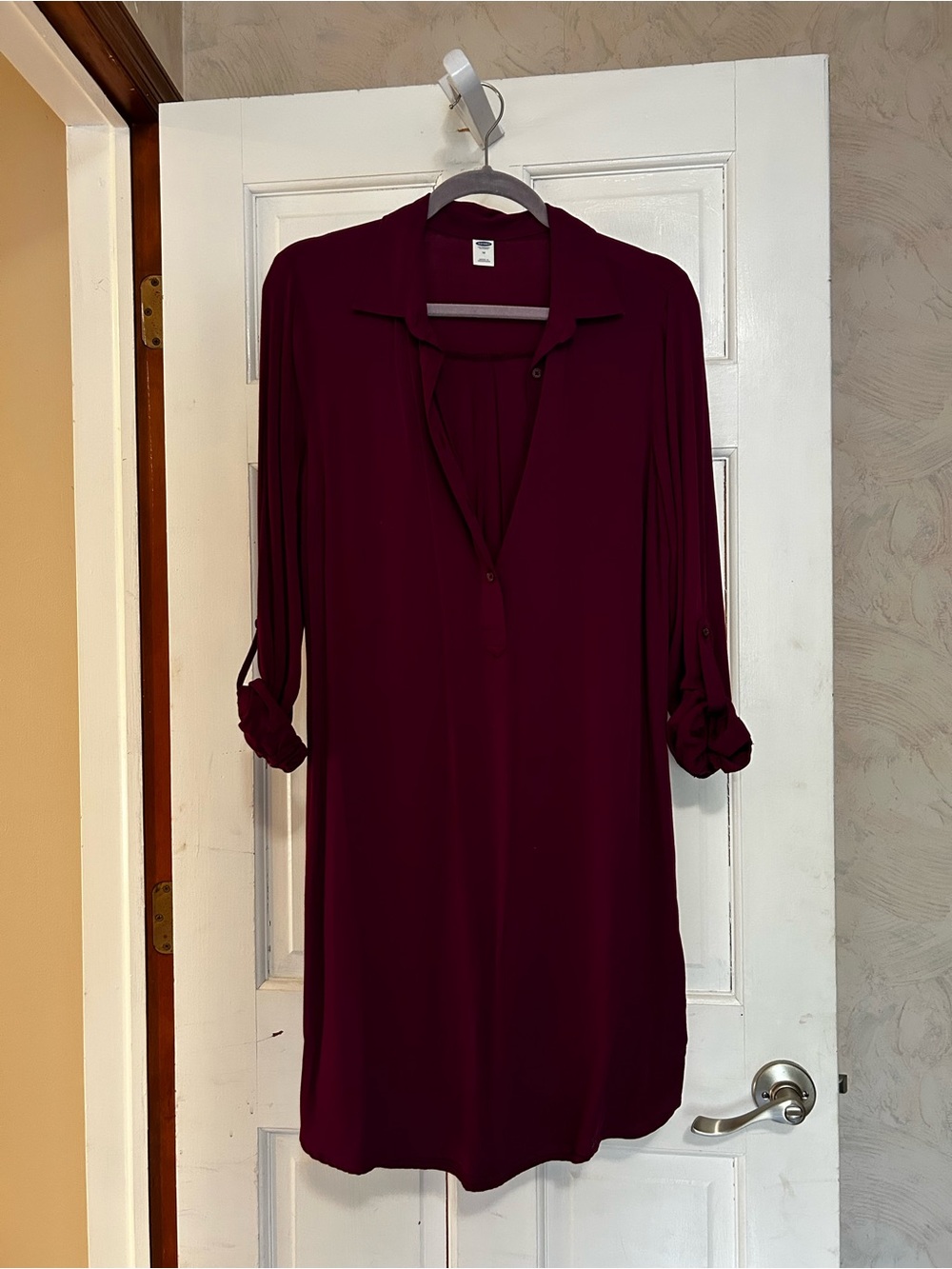 Old Navy Wine Button-Front Midi Shirt Dress